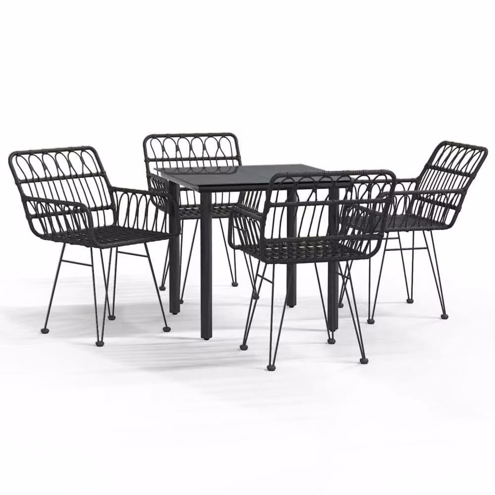 Berkfield Home Beautiful 5 Piece Black Poly Rattan Garden Dining Set – 1