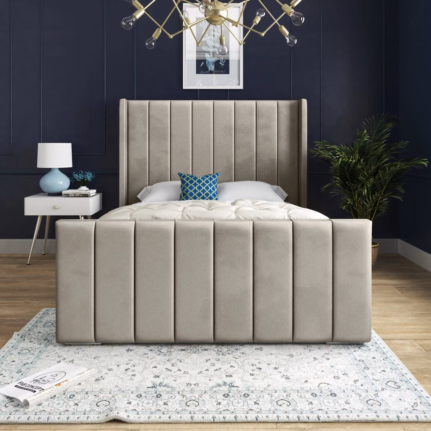 DS Living Oxford Upholstered Soft Touch Plush Velvet Bed Frame in Beige, W/D/H: 120 x 200 cm – 3