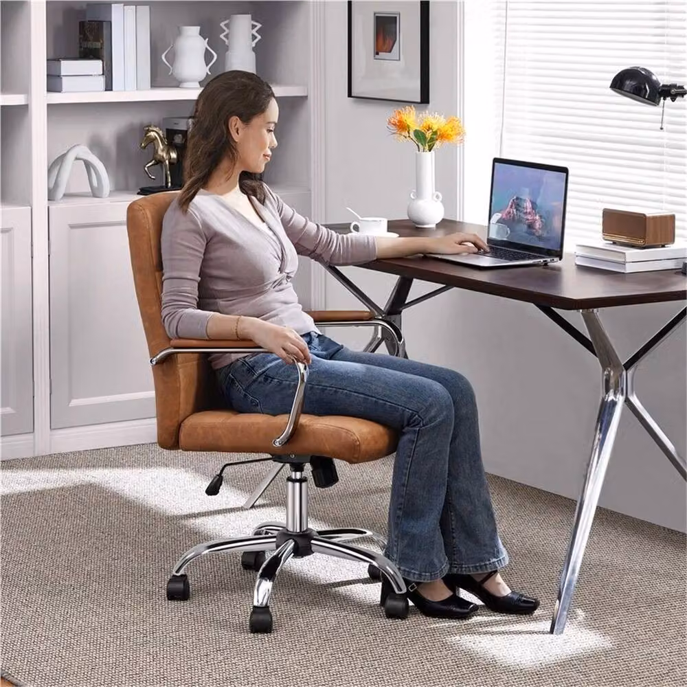 Kelvenix Retro Brown Synthetic Leather Executive Home Office Swivel Chair – 4