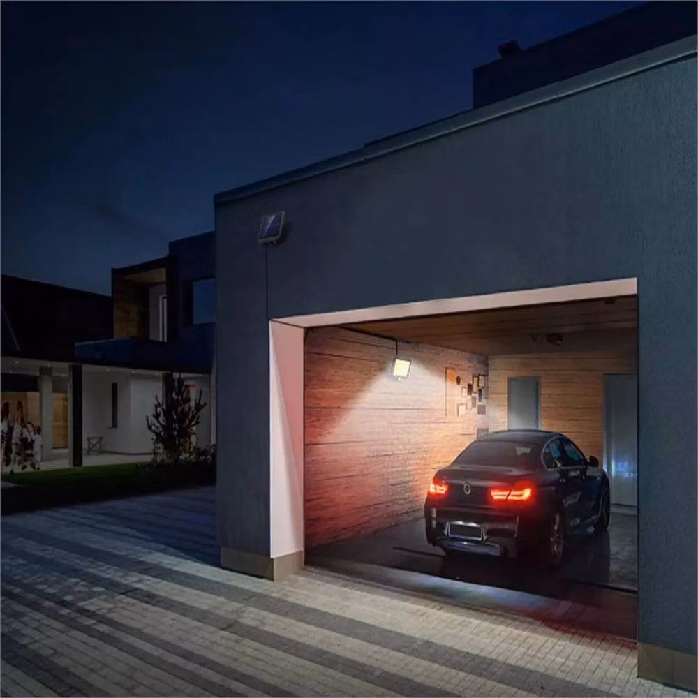 KORVIXA Solar Outdoor Garden Security Floodlight in Black, Diameter: 40 cm, Height: 25 cm – 3