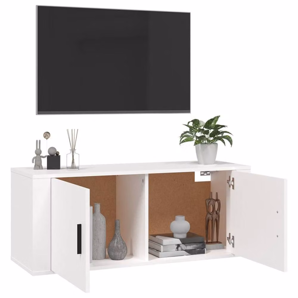 Berkfield Home Wall Mounted Modern White Wood TV Cabinet W: 100 cm, D: 34.5 cm, H: 40 cm – 2