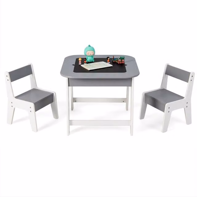 Costway 3 Piece Kids Activity Table and Chair Set in Grey