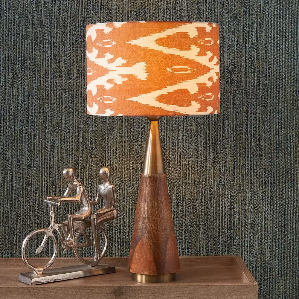 Ruma Orange Ikat Patterned Cylinder Fabric Lampshade for Table Lamps, Diameter: 40.64 cm – 3