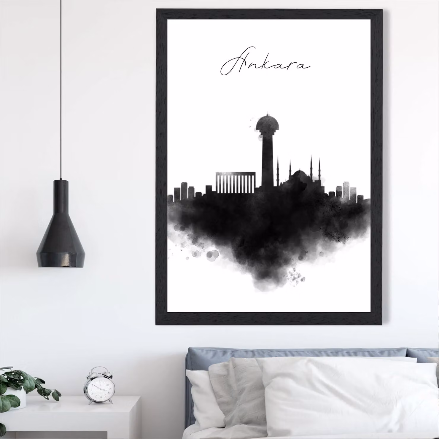 ARTZE Ankara Watercolour Skyline City Framed Print in Black – 2