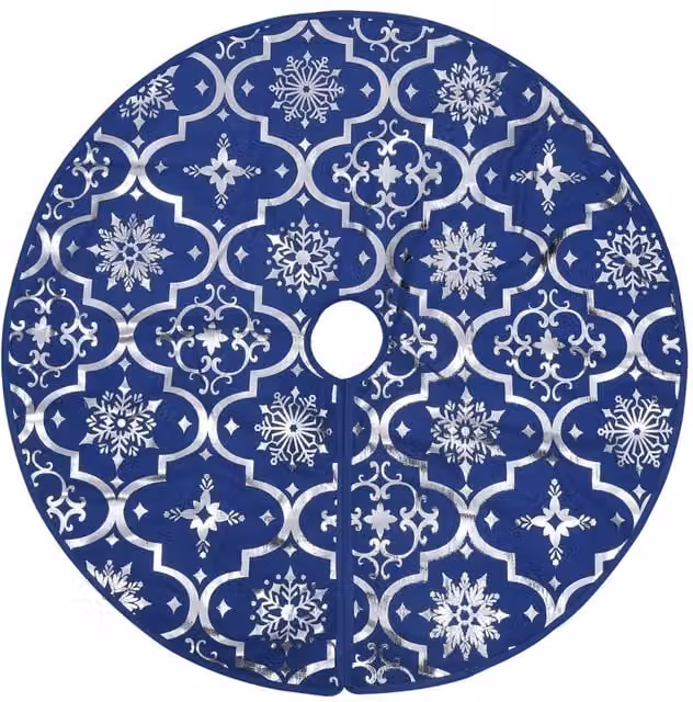 Berkfield Home Luxury Christmas Tree Skirt with Sock in Blue, Diameter: 150 cm
