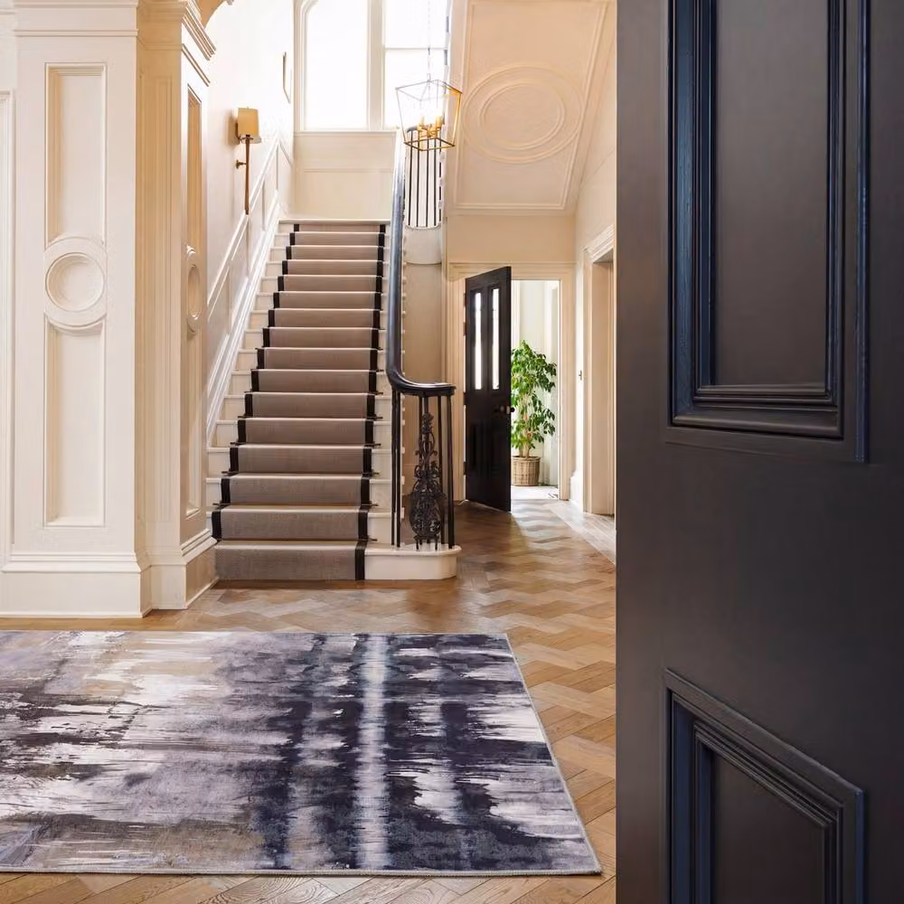Kukoon Modern Abstract Machine Washable Soft Area Rug in Blue, Grey and Multicolour, W: 60 cm, L: 240 cm – 4