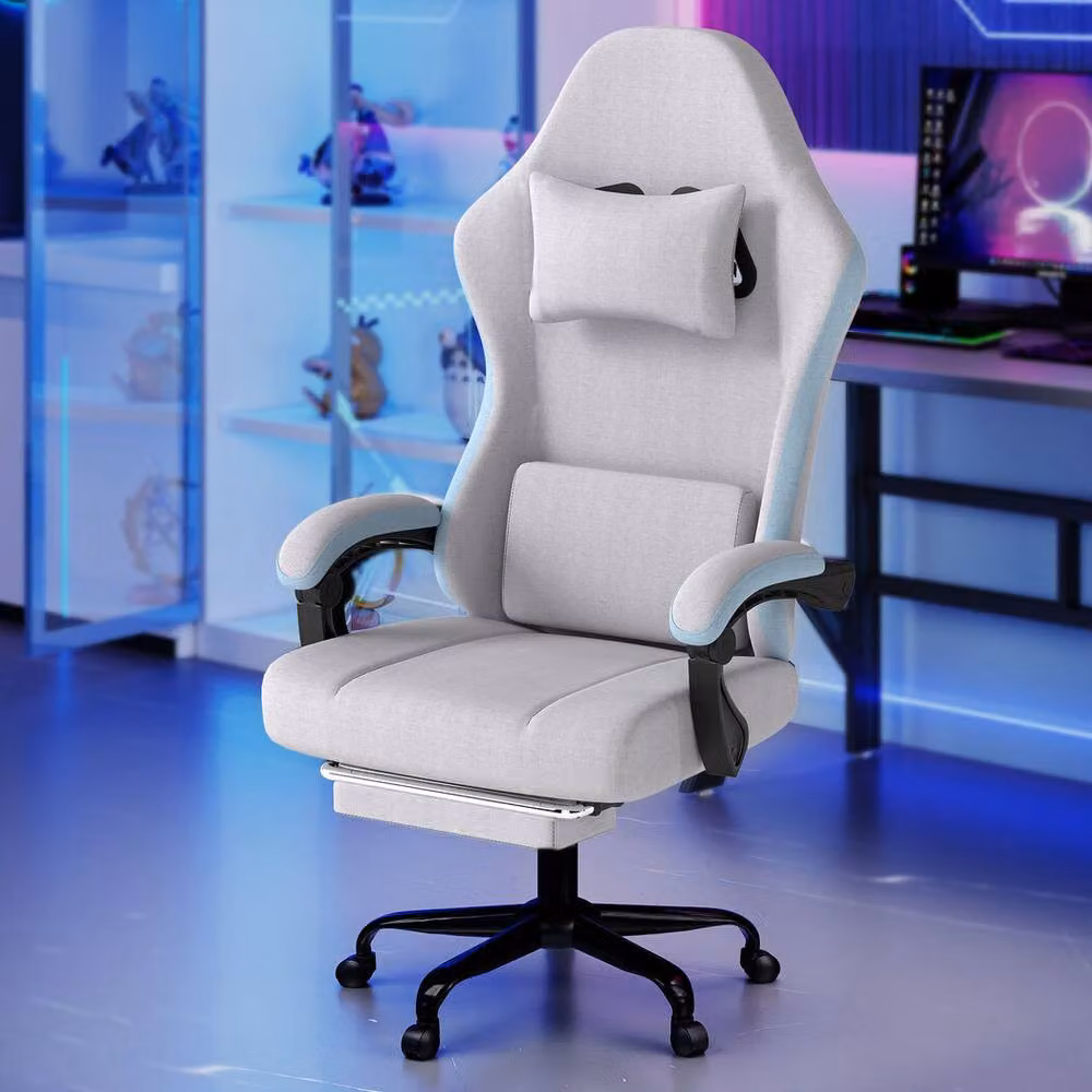 Levede Grey Fabric Gaming Recliner Office Desk Chair with Adjustable Height, Swivel and Armrests – 3