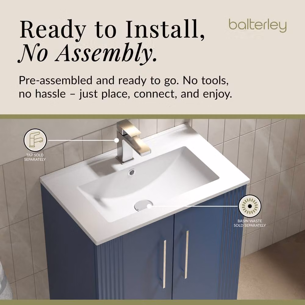 Balterley Blue Matt Floor Standing Bathroom Vanity Unit with Rectangular Basin and Soft Close 2 Doors – 4