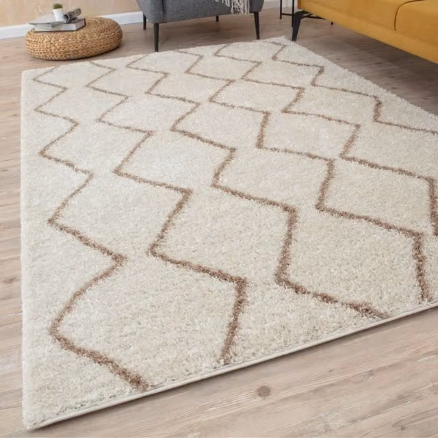 THE RUGS Moroccan Soft High Pile Shaggy Zigzag Rug, Ivory, W: 60 cm, L: 110 cm – 1