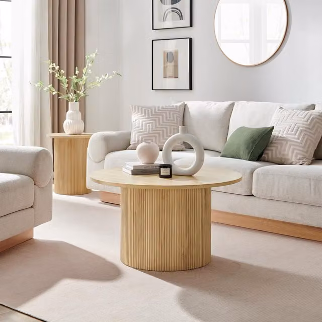 FurnitureboxUK Penrose Round Wooden Pedestal Coffee Table in Brown – 1