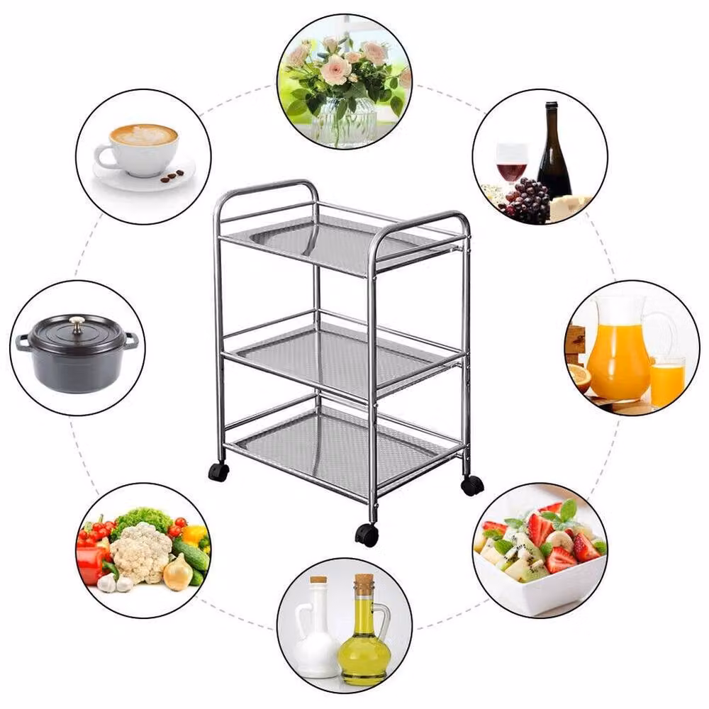 SPETLEK 3 Tier Stainless Steel Freestanding Rack Shelf Stand in Silver, W: 60 cm, H: 76 cm, D: 60 cm – 2