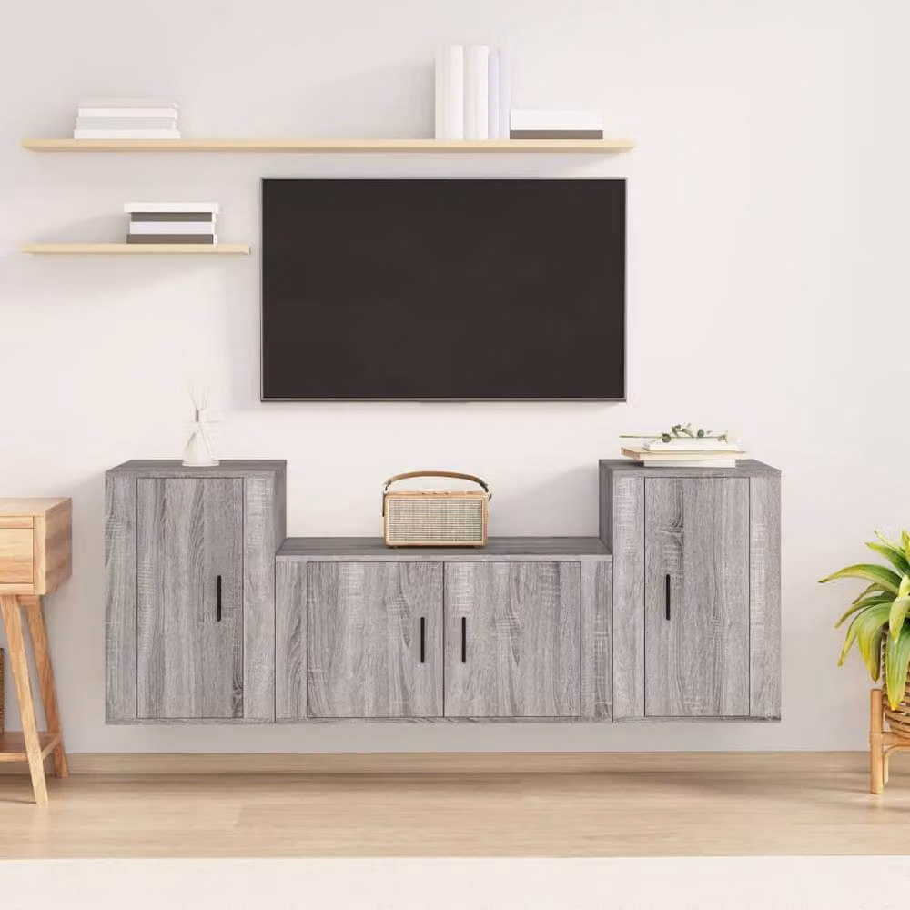 Berkfield Home Classic 3 Piece TV Cabinet Set in Grey Matt MDF and Wood – 2