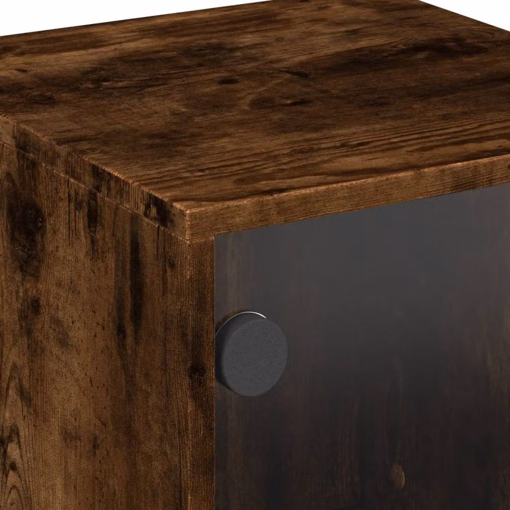 Berkfield Home Set of 2 Bedside Cabinets with Glass Doors in Smoked Oak Brown, W/D/H: 35 x 37 x 50 cm – 5
