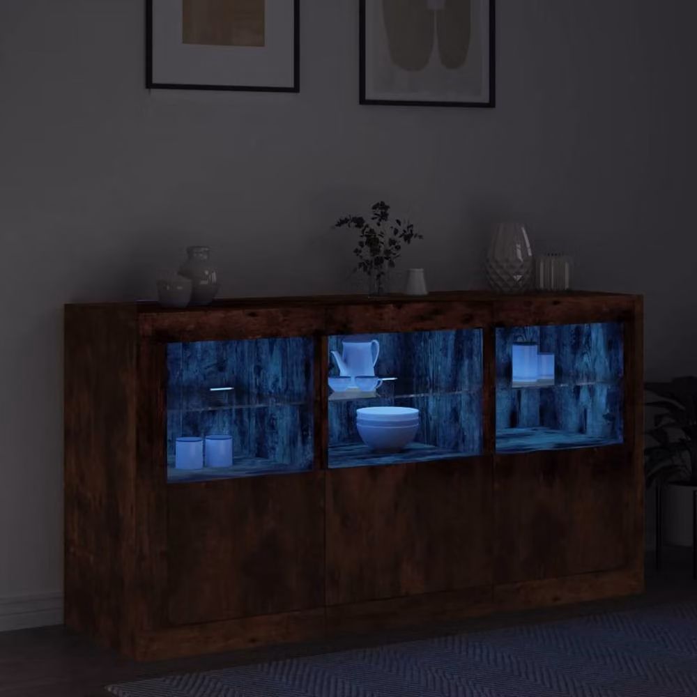 Berkfield Home Modern Sideboard with Integrated LED Lights in Smoked Oak Brown, W/D/H: 123 x 37 x 67 cm – 4