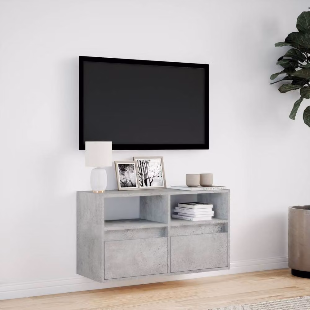 Berkfield Home Modern TV Wall Cabinet with LED Lights in Concrete Grey, W: 80 cm, D: 31 cm, H: 45 cm – 3