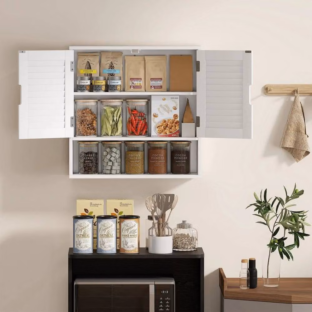 NESTLUNE Wall Mounted White Bathroom Cabinet with Internal Shelves and Open Shelf – 2