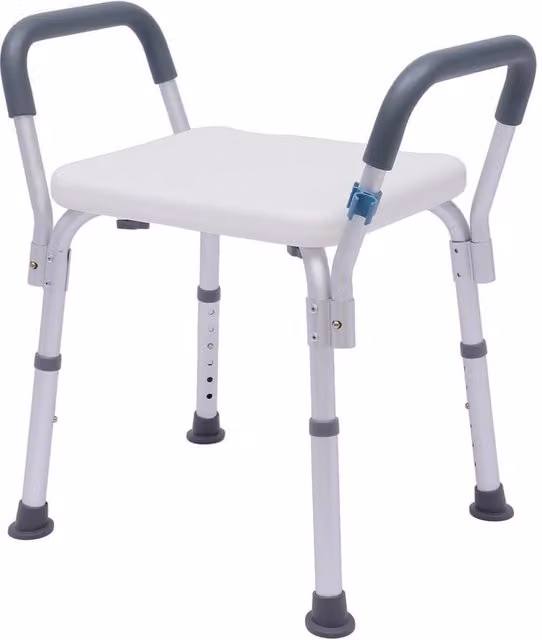 FORGEVIO White Shower Chair with Detachable Armrest and Non-Slip Height Adjustable Legs