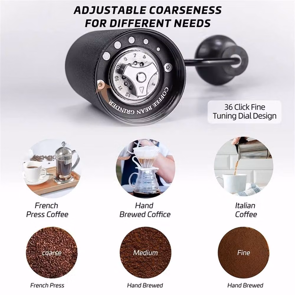 Nordara Manual Portable Coffee Grinder in Black and Silver Stainless Steel, H: 15.5 cm, W: 10 cm, D: 15 cm – 4
