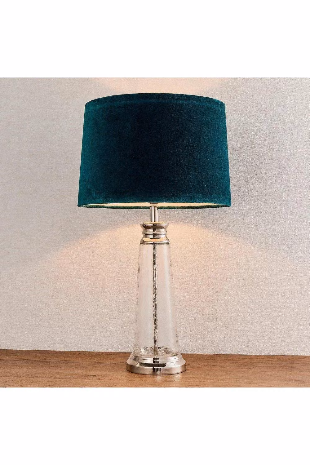 Netlighting Winslet Table Light with Clear Hammered Glass and Blue Teal Velvet Fabric Shade, E27 – 2