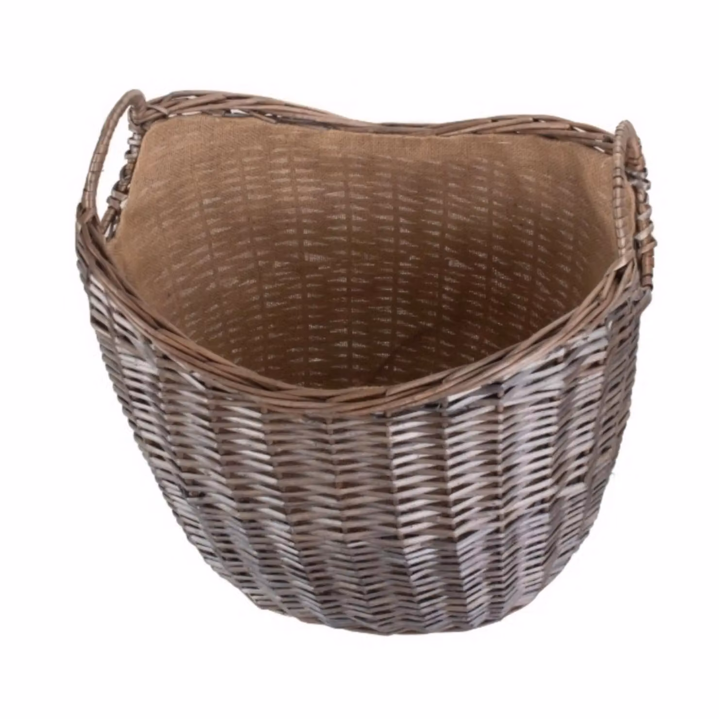 Red Hamper Wicker Scoop Neck Antique Wash Hessian Lined Log Basket in Brown, W: 37 cm – 2