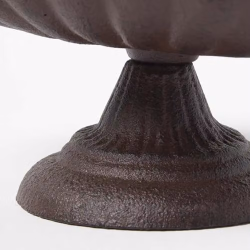 Homescapes Brown Cast Iron Scalloped Oval Bird Bath with Decorative Birds in a Rustic Freestanding Design – 3