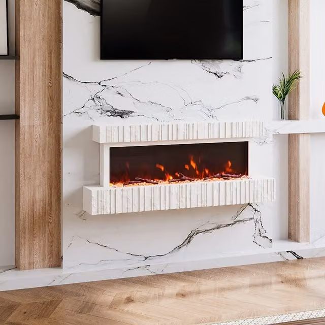 Komore White Wall Mounted Metal Electric Fireplace with App Control