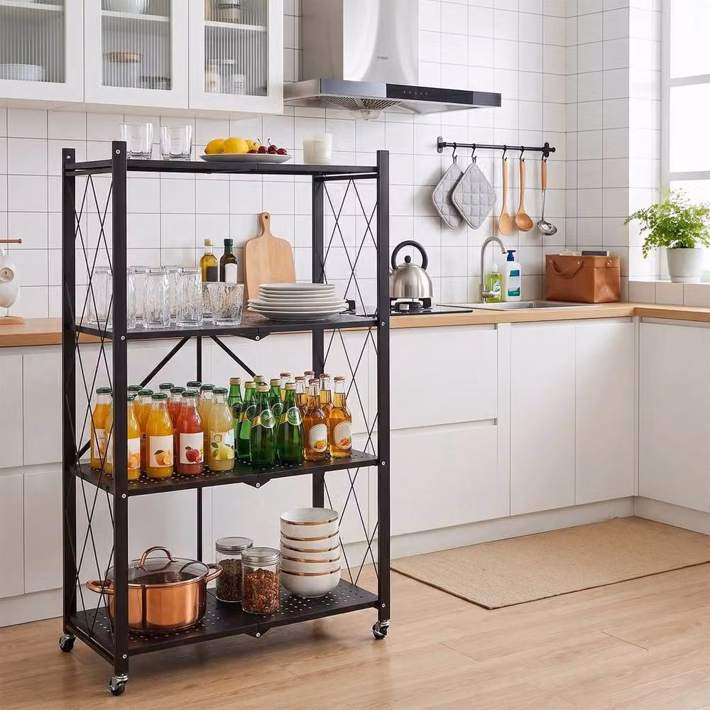 FORGEVIO Black 4-Tier Foldable Metal Storage Rack, W/D/H: 71 x 34 x 124 cm – 2