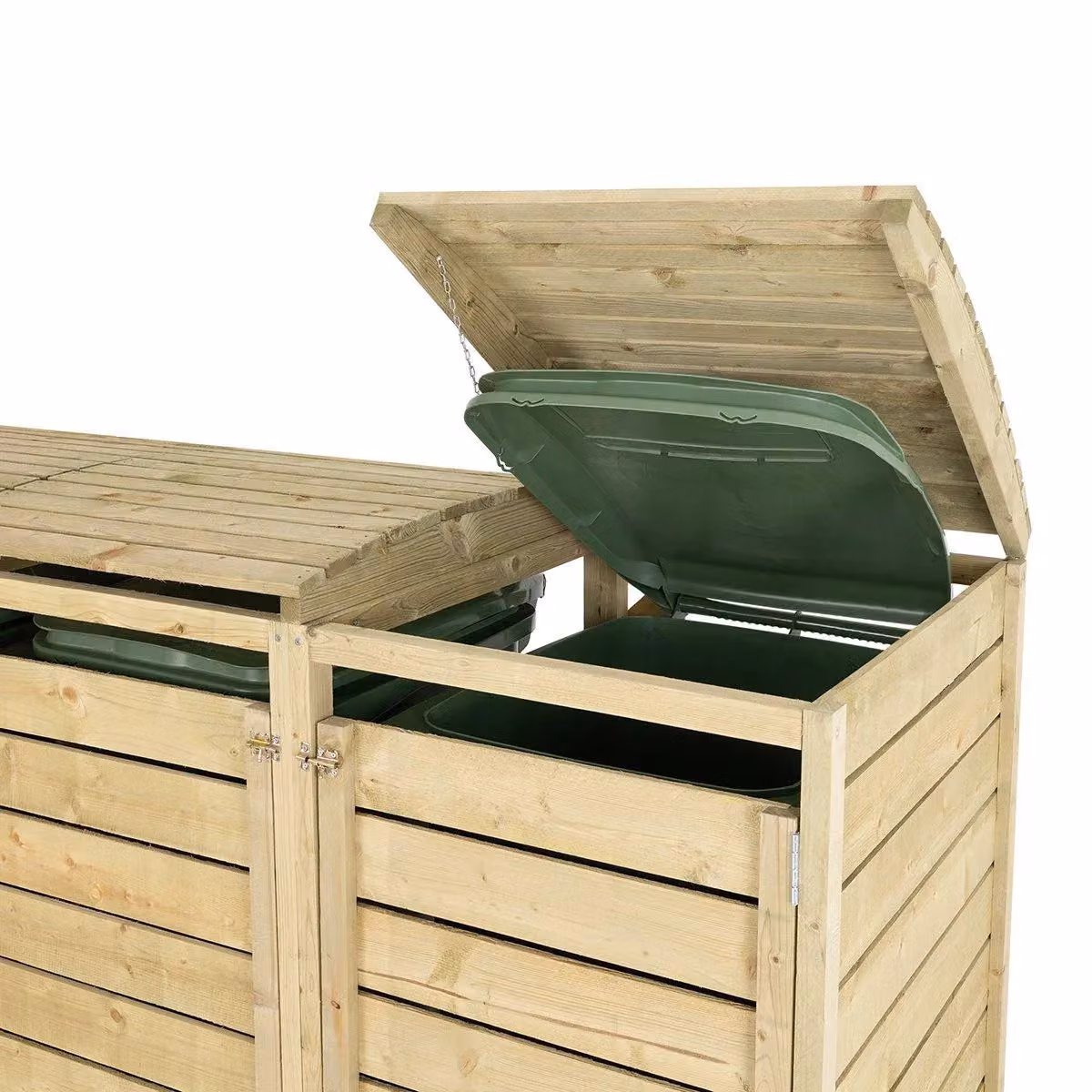 Charles Bentley FSC Mixed Triple Wide Panel Wooden Wheelie Bin Storage Unit with Lifting Lid in Brown and Beige – 2