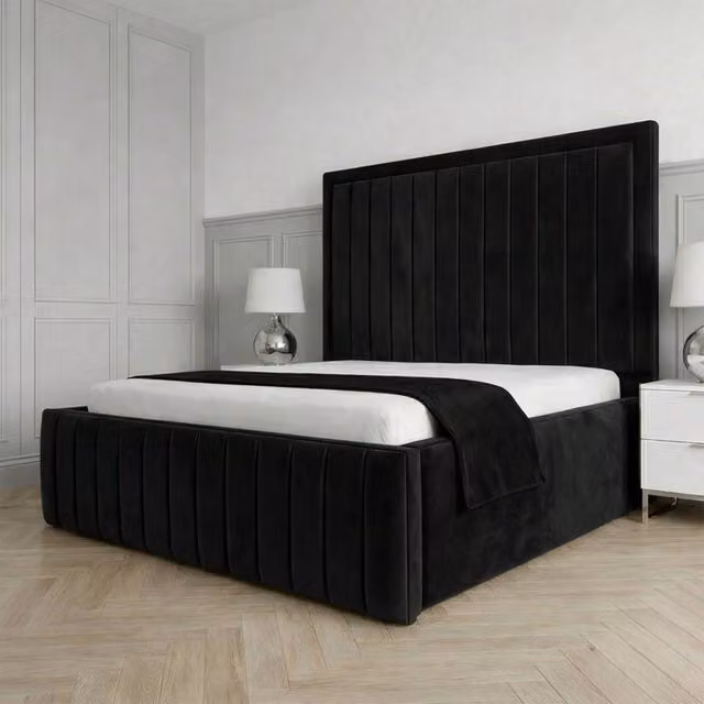 Living Comfort Bedz Sovereign Plush Velvet Upholstered Bed with Slatted Base and 48 Inch Headboard in Black, Single Size – 1