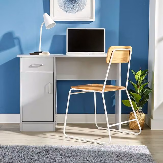 Home Source Tyler Compact Computer Workstation with 1 Drawer and 1 Door in Grey – 1