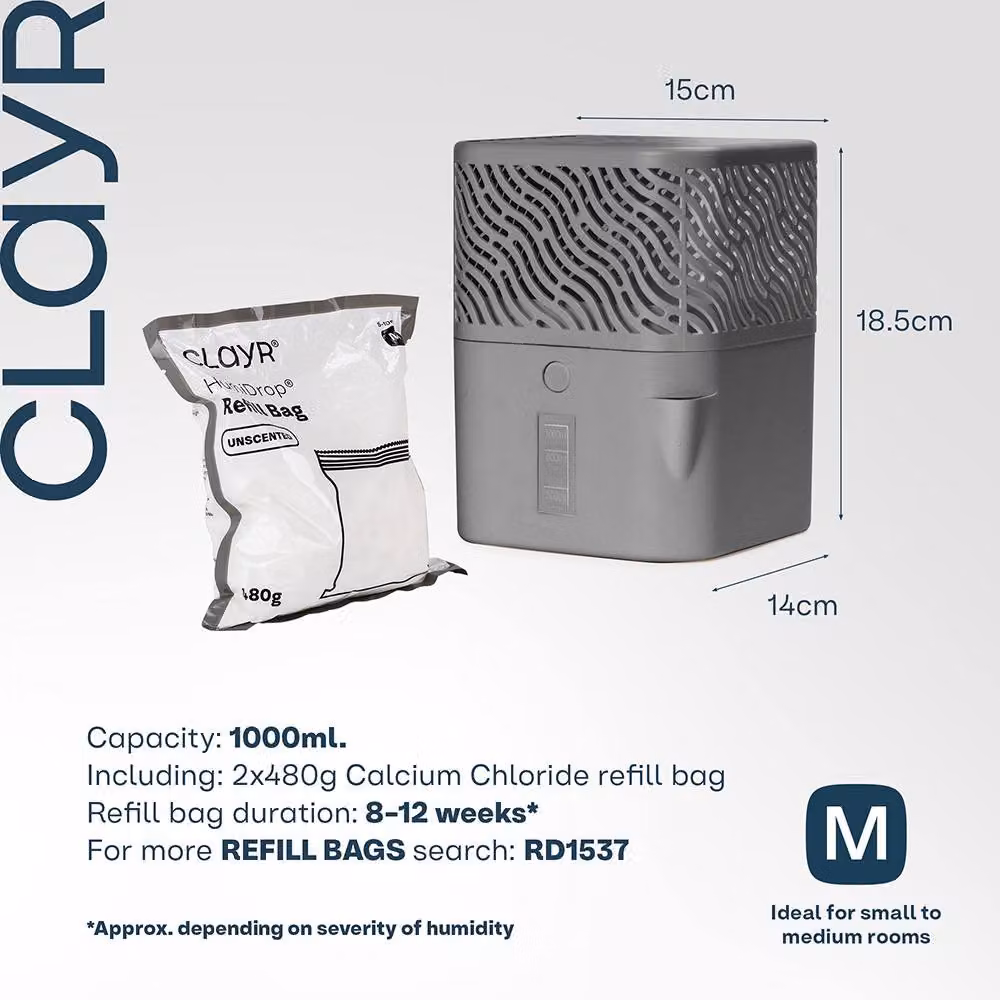 LIVIVO HumiDrop Refillable Dehumidifier, Grey, 1000ml with Drainage Spout – 7