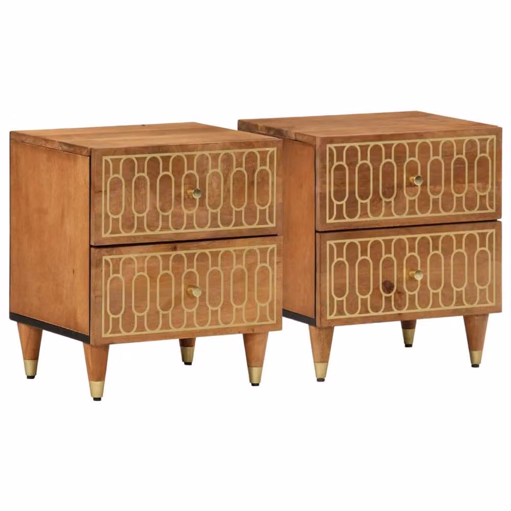 Berkfield Home Set of 2 Solid Mango Wood Bedside Cabinets in Brown, W/D/H: 40 x 33 x 46 cm – 2