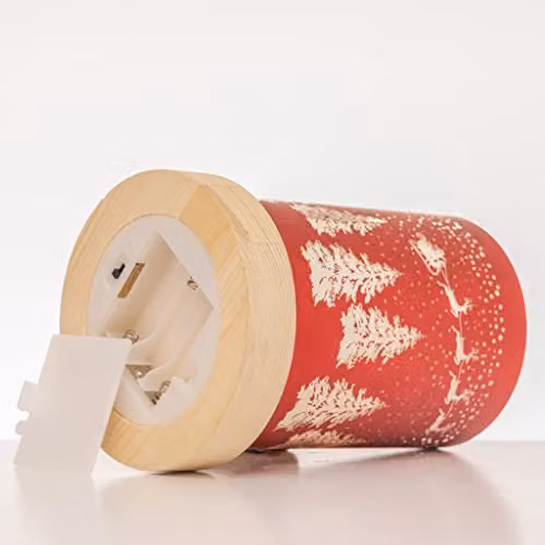 Shatchi Christmas Decorated Red Glass Cylinder Vase Table Lamp with Santa Sleigh Scene, H 16 cm x W 11 cm x D 11 cm – 4