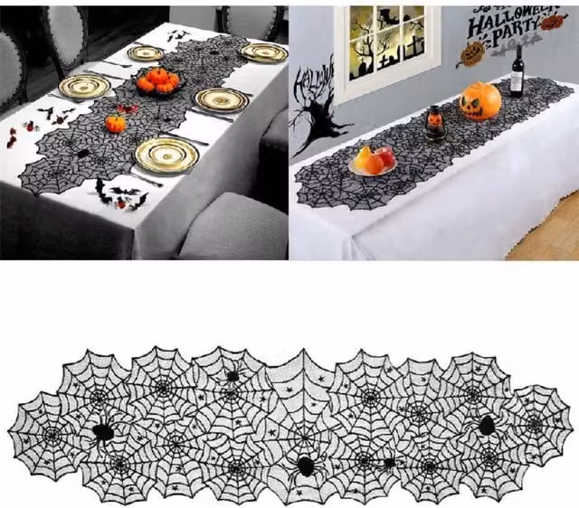 KDMD Black Lace Spider Web Polyester Table Runner – 1