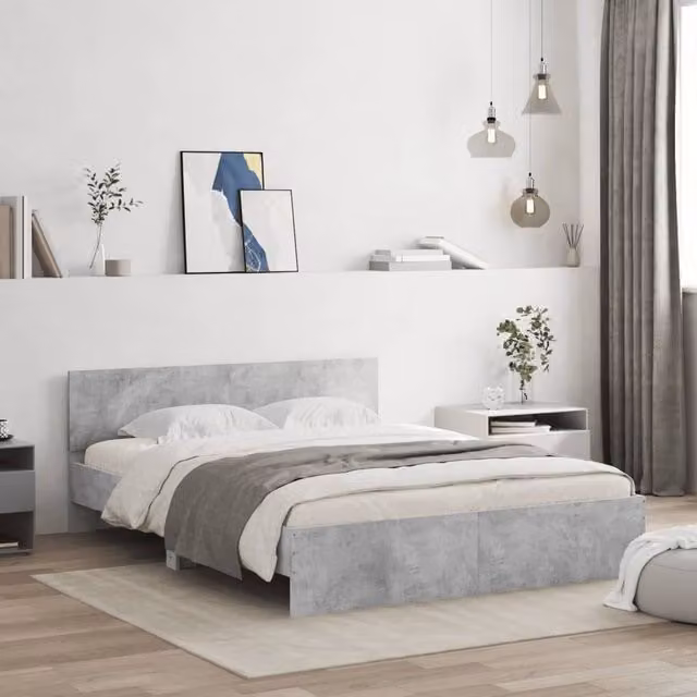 Berkfield Home Modern Bed Frame with Headboard in Grey, W/D/H: 140 x 190 cm