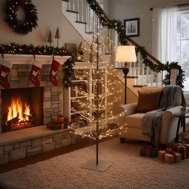 Shatchi 6ft Pre-Lit Snow Flocked Twig Tree with Warm White LEDs in White – 1