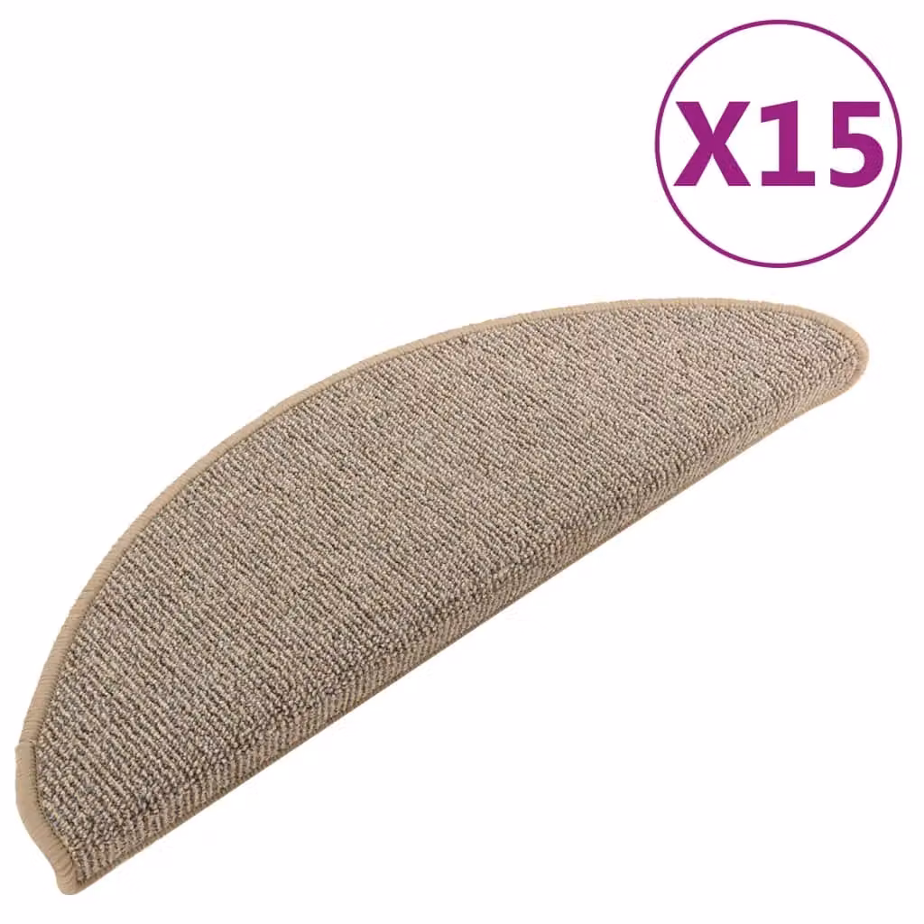 Berkfield Home Non-Slip Carpet Stair Treads, 15 Pack, Grey and Brown, W: 65 cm, D: 21 cm, H: 4 cm – 2
