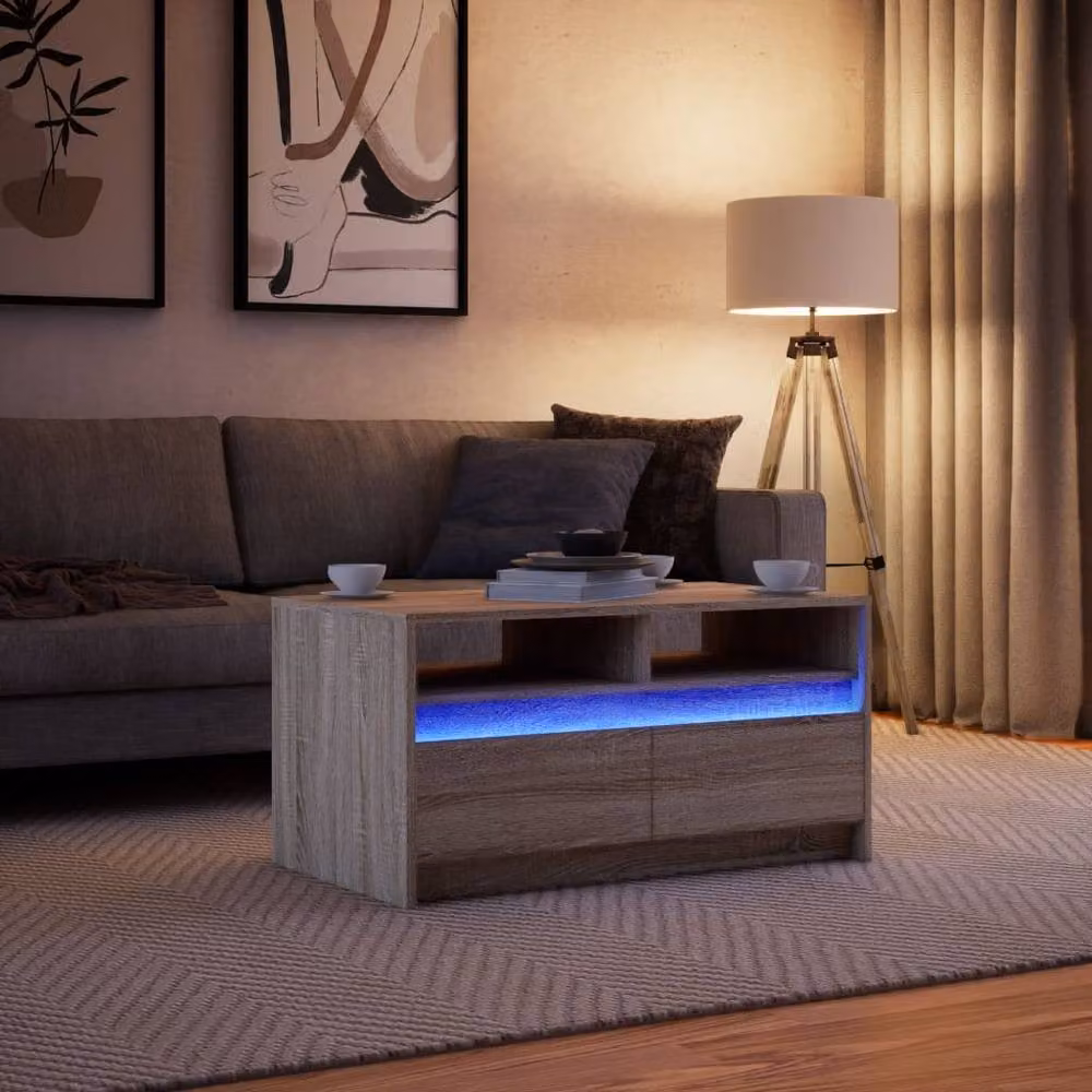 Berkfield Home Modern Rectangular Coffee Table with LED Lights in Sonoma Oak Brown – 3