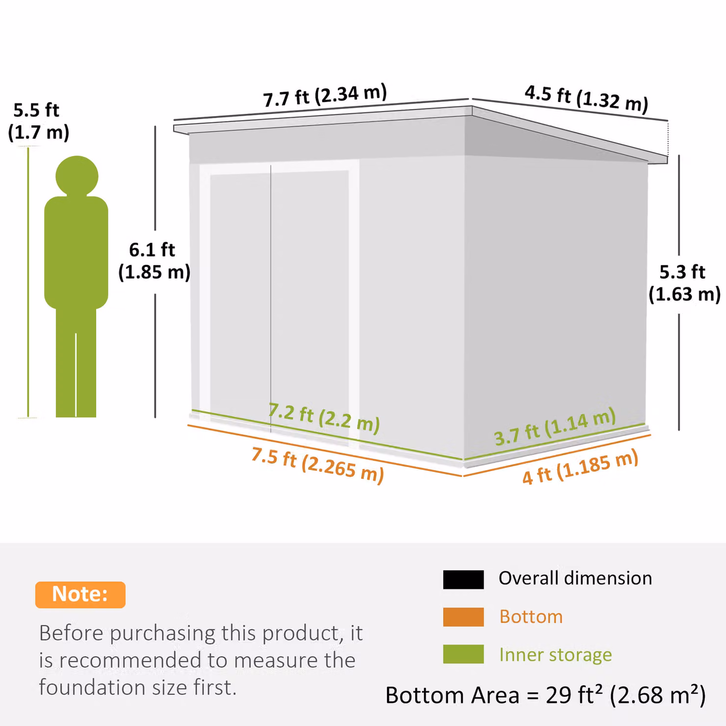Outsunny Green Metal Garden Storage Shed with Lockable Double Doors and Side Vents, W/D/H: 228.6 x 131.07 x 185.0 cm – 3