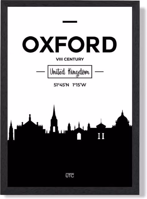 ARTZE Oxford Black and White City Skyline Framed Paper Poster in Black Frame, A4 – 1