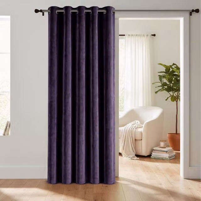 Velosso Purple Matte Velvet Thermal Insulating Opaque Fabric Panel Curtain with Rod Pocket
