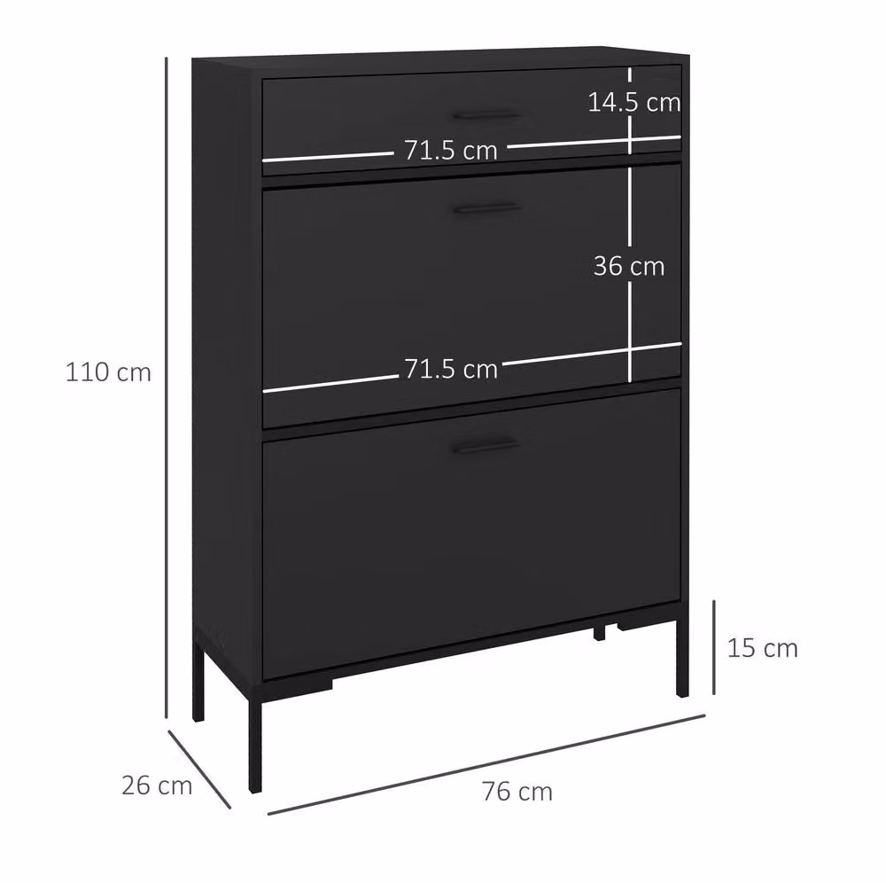 STILVORA Black Matt Modern Shoe Cabinet with Tilting Compartments and Drawers, W/D/H: 76 x 26 x 110 cm – 3