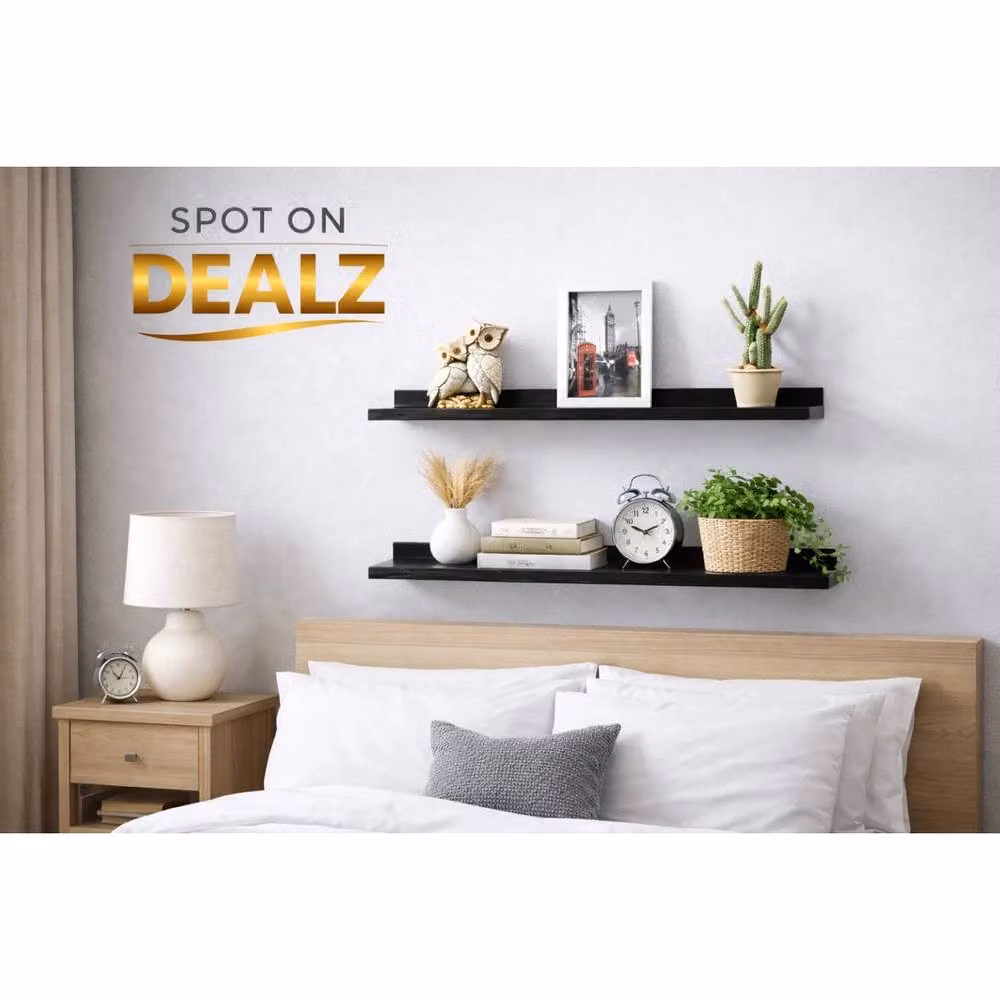 PAWNORA Set of 2 Modern Wall Mounted MDF Shelves in Black, Width: 80 cm – 3