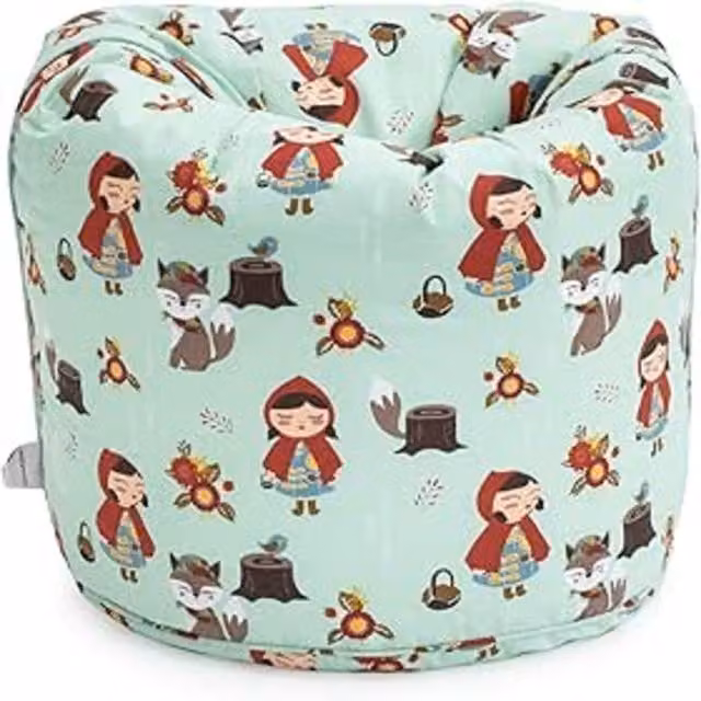 Ready Steady Bed Abstract Fabric Kids Bean Bag Chair Cylindrical Pouffe in Red, Brown or Green