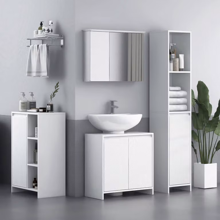 HOMCOM Freestanding Under Sink Bathroom Cabinet in White with 2 Hinged Doors and Internal Shelves
