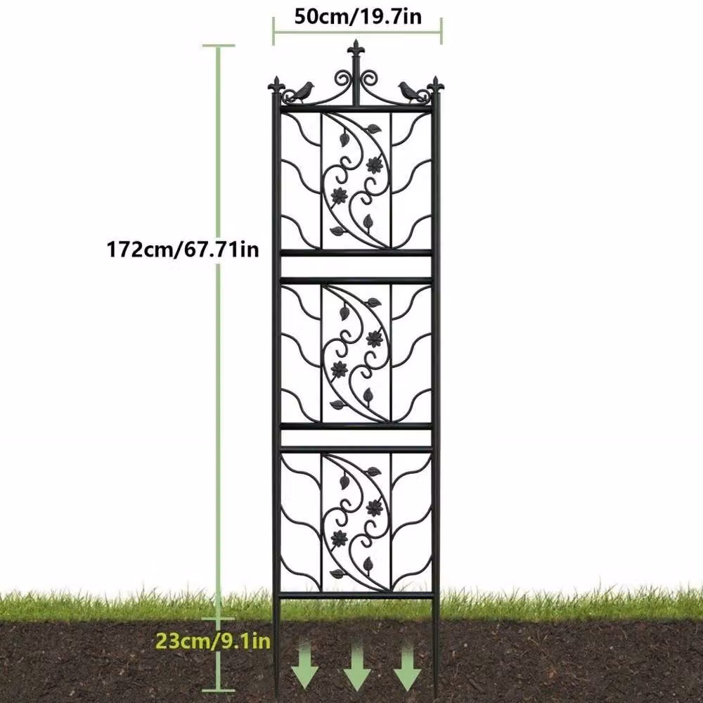 Kelvenix 2-Piece Metal Garden Trellis with Bird and Leaf Design in Black – 2