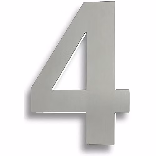 Loops Satin Stainless Steel Numeral 4 in Silver, 17.8 cm