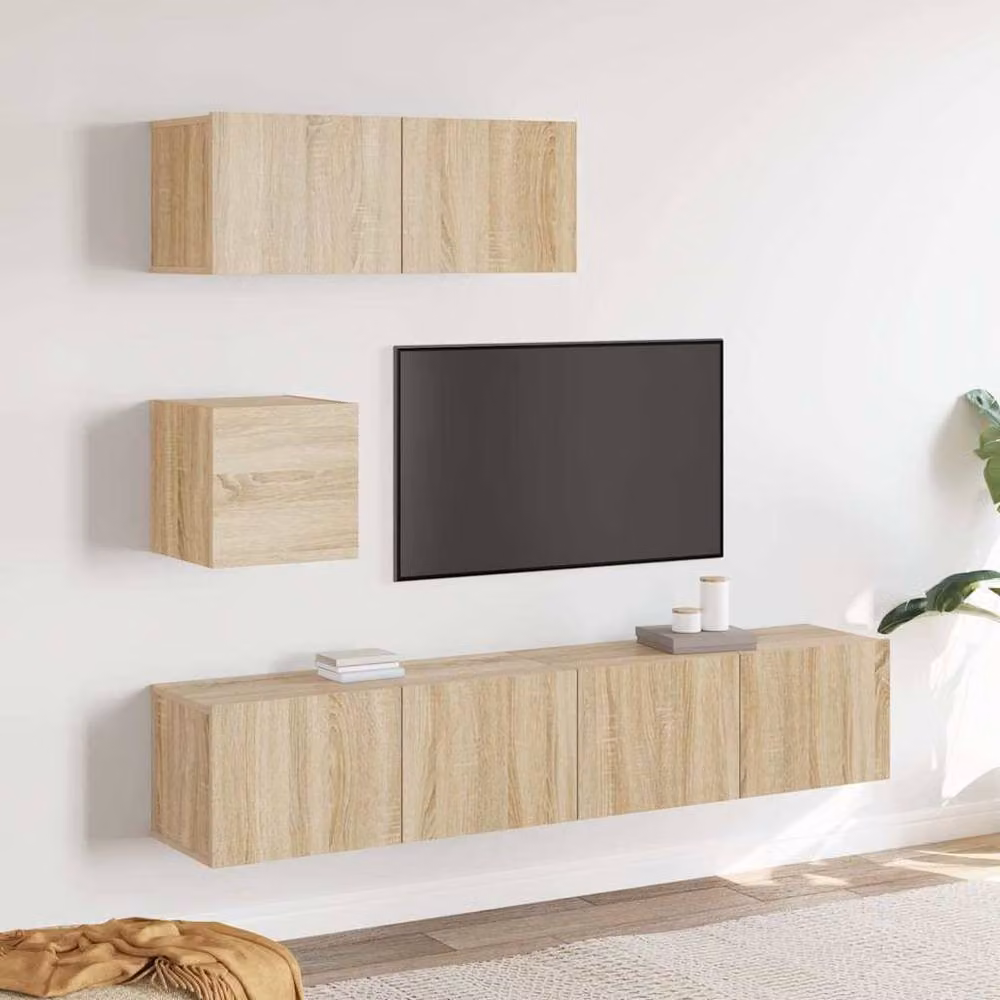 Berkfield Home Modern 4 Piece Sonoma Oak TV Cabinet Set in Light Brown – 2