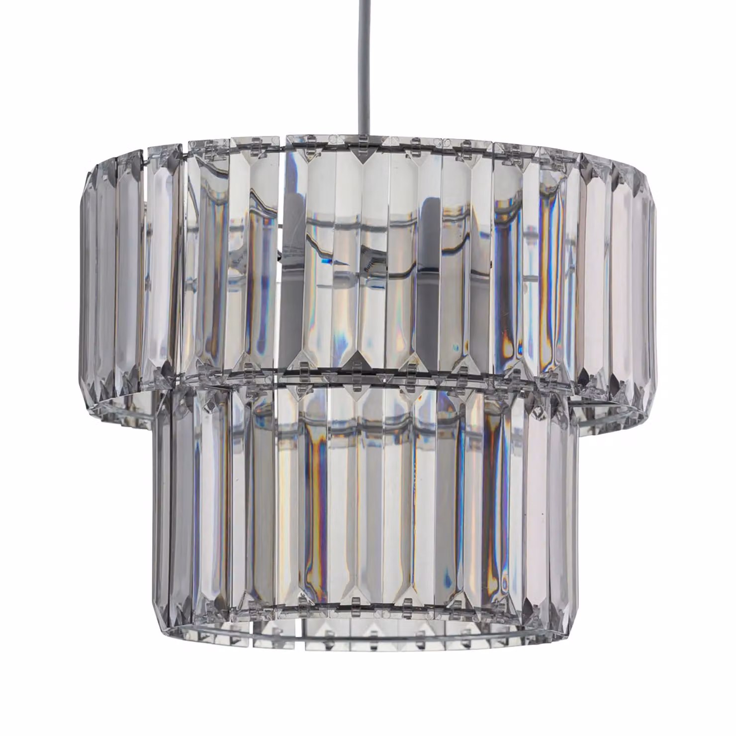 First Choice Lighting Clint Set of 2 Smoked Acrylic Two Tier Easy Fit Pendant Shades in Silver – 2