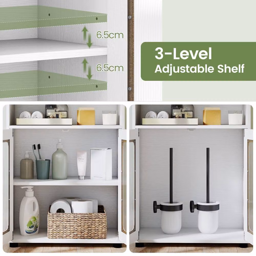 Costway Freestanding White Bathroom Cabinet with 2 Hinged Doors and Internal Shelves – 2